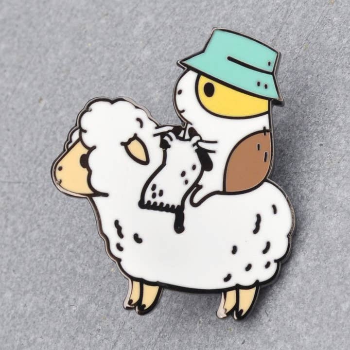 Bubu the Guinea Pig Knitter Enamel Pin, Black Nickel Plated for wholesale by Noristudio