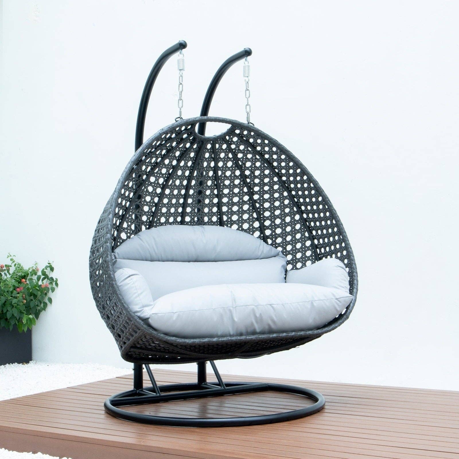 LeisureMod - Wholesale Egg Chair - Modern Charcoal Wicker Hanging Double Seater Egg Swing Chair86