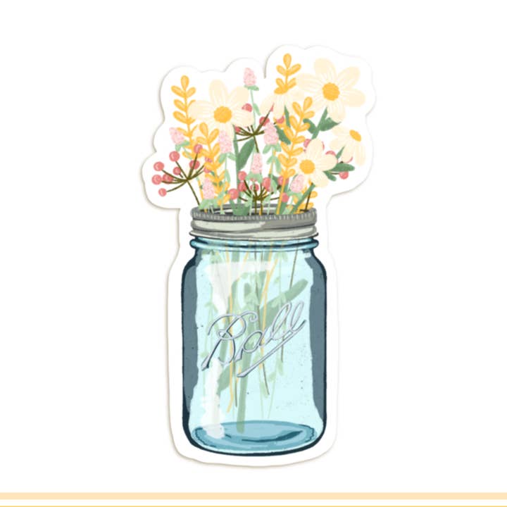 Juniberry Art Co - Wholesale Sticker - Farmers Market Flower Arrangement in Mason Jar Ball0
