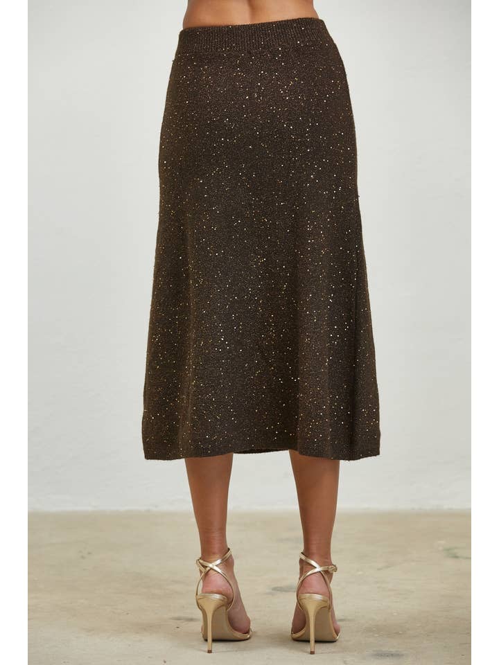 Edit by Nine - Wholesale Skirt - Women's - Sequin Mixed Flare Sweater Midi Skirt6
