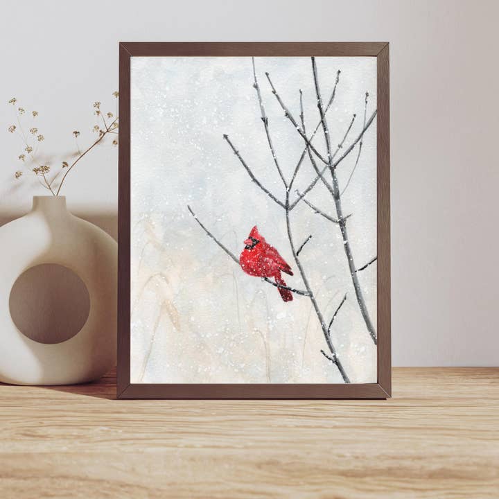 Kathryn Paul Fine Art - Wholesale Art Print - Christmas Cardinal Watercolor Print: Winter Bird Art2
