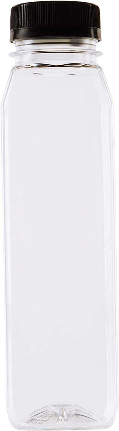 EcoQuality - Wholesale Water Bottle - 12oz Empty Clear Pet Plastic Juice Bottles w/Black Tamper Ev1