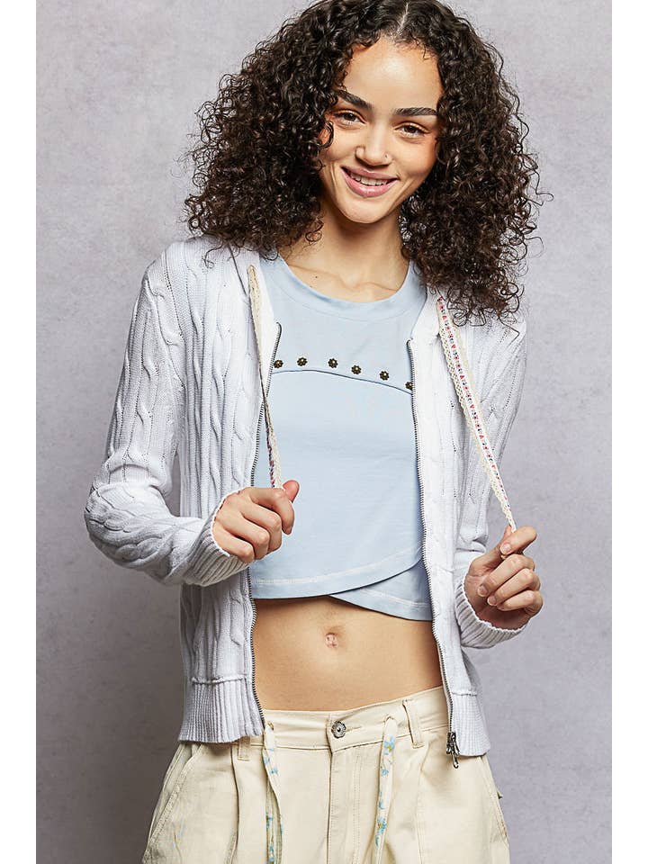 Pol Clothing - Wholesale Hoodie - Women's - Full Sleeve Solid Acrylic Sweater Hoodie Zip Up Knit Top14