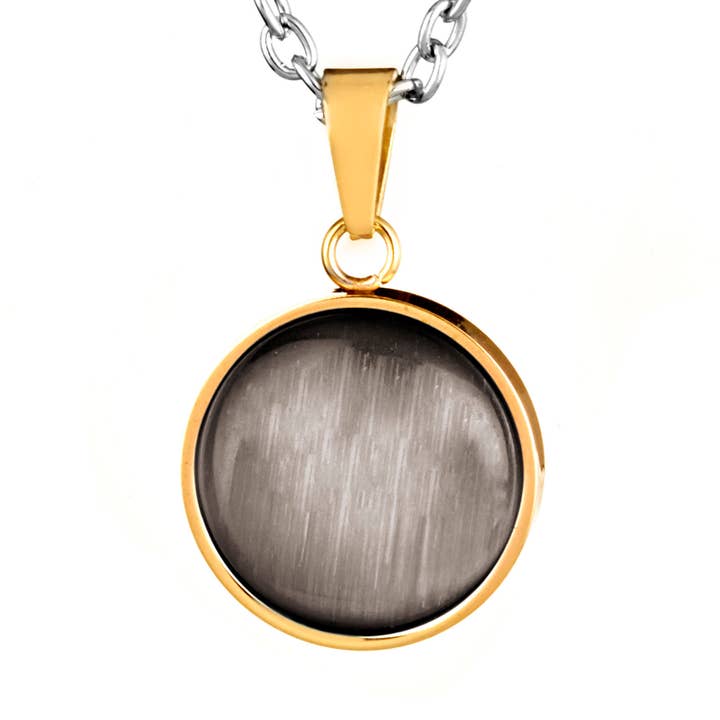 Cat's Eye Stone Gold Plated Stainless Steel Pendant Necklace for wholesale by West Coast Jewelry