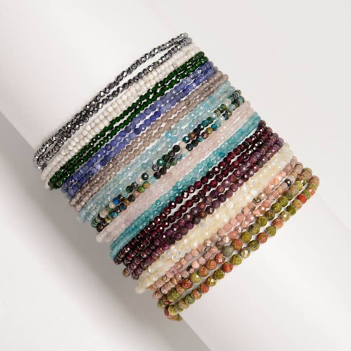 Chevillière en perles rondes facettées de pierres précieuses mélangées Taille 2mm 3mm 4mm Longueur 9'' Réglable pour la vente par CRCBEADS