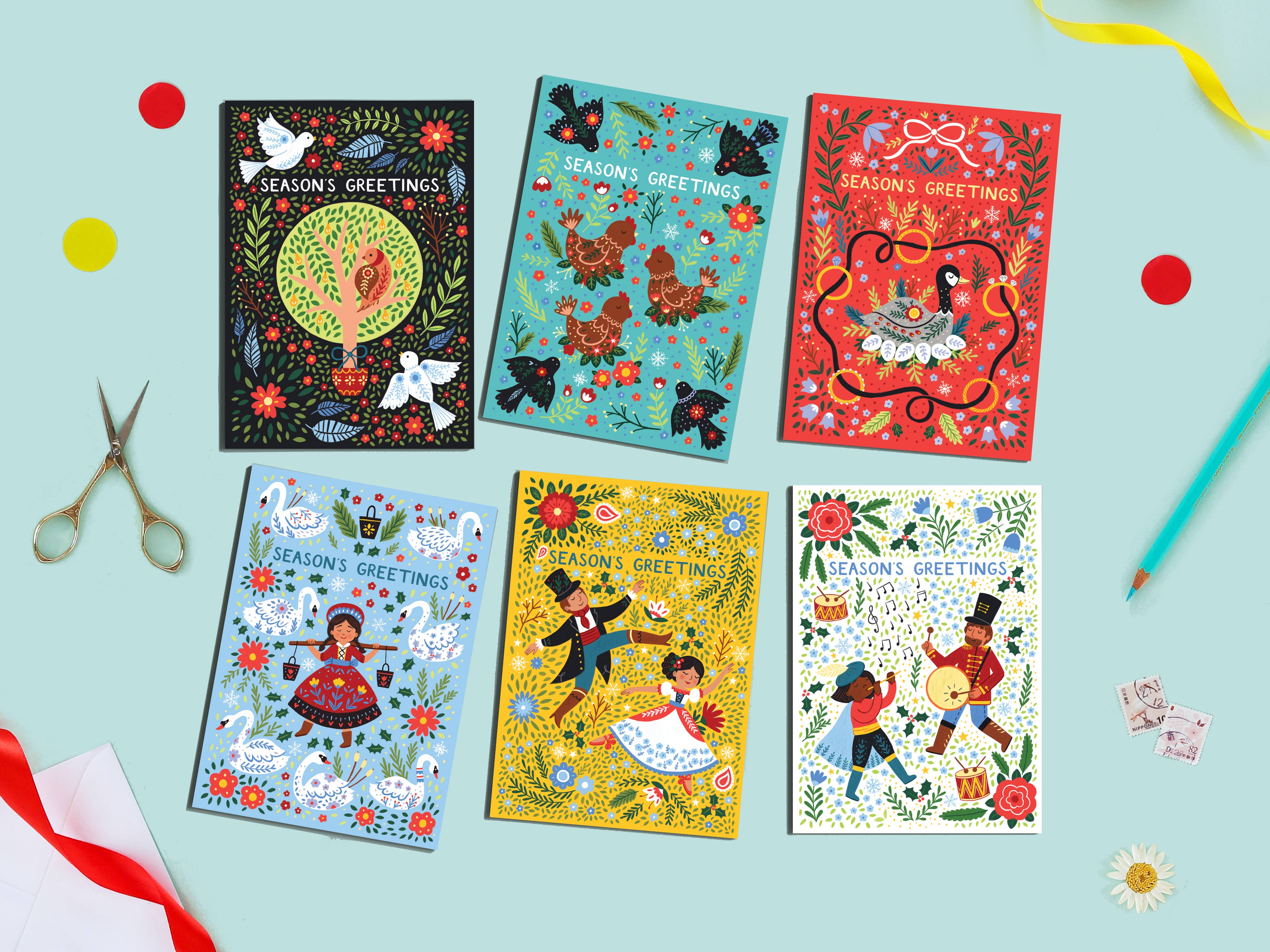 Pear Tree Press - Wholesale Christmas Card - General Merry & Bright Christmas Card - Bestseller (6 Cards)7