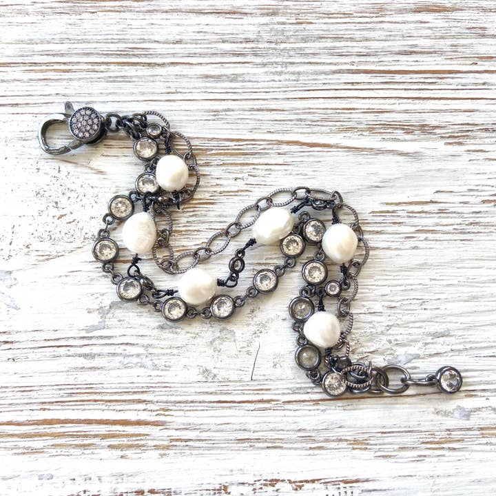VB&CO Designs Handmade Jewelry - Wholesale Link & Chain Bracelet - Fresh water pearl triple layer bracelets boutique salon ocea3