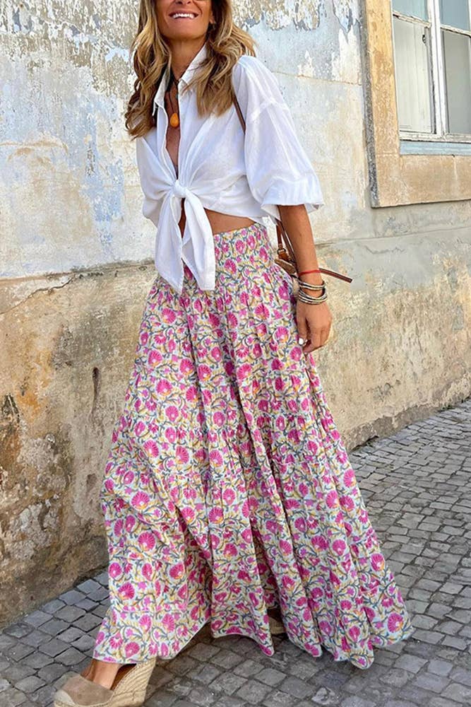 UNISHE – Großhandel Rock – Damen – Rockkleid mit Blumendruck und hoher Taille JRM0376