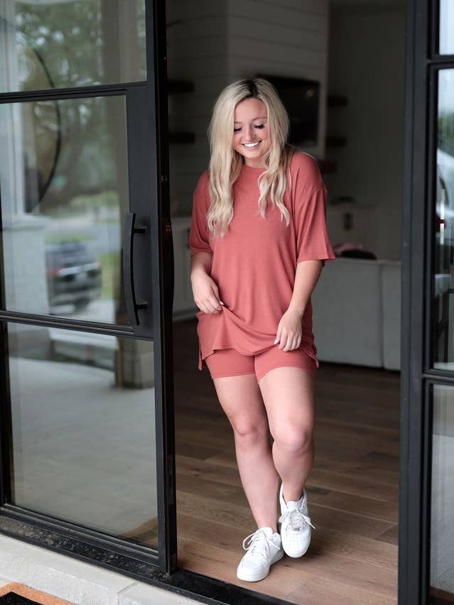 Jadelynn Brooke - Wholesale Lounge Set - Women's - 24/7 Rib Set - Burnt Orange (Top and Biker Included)0