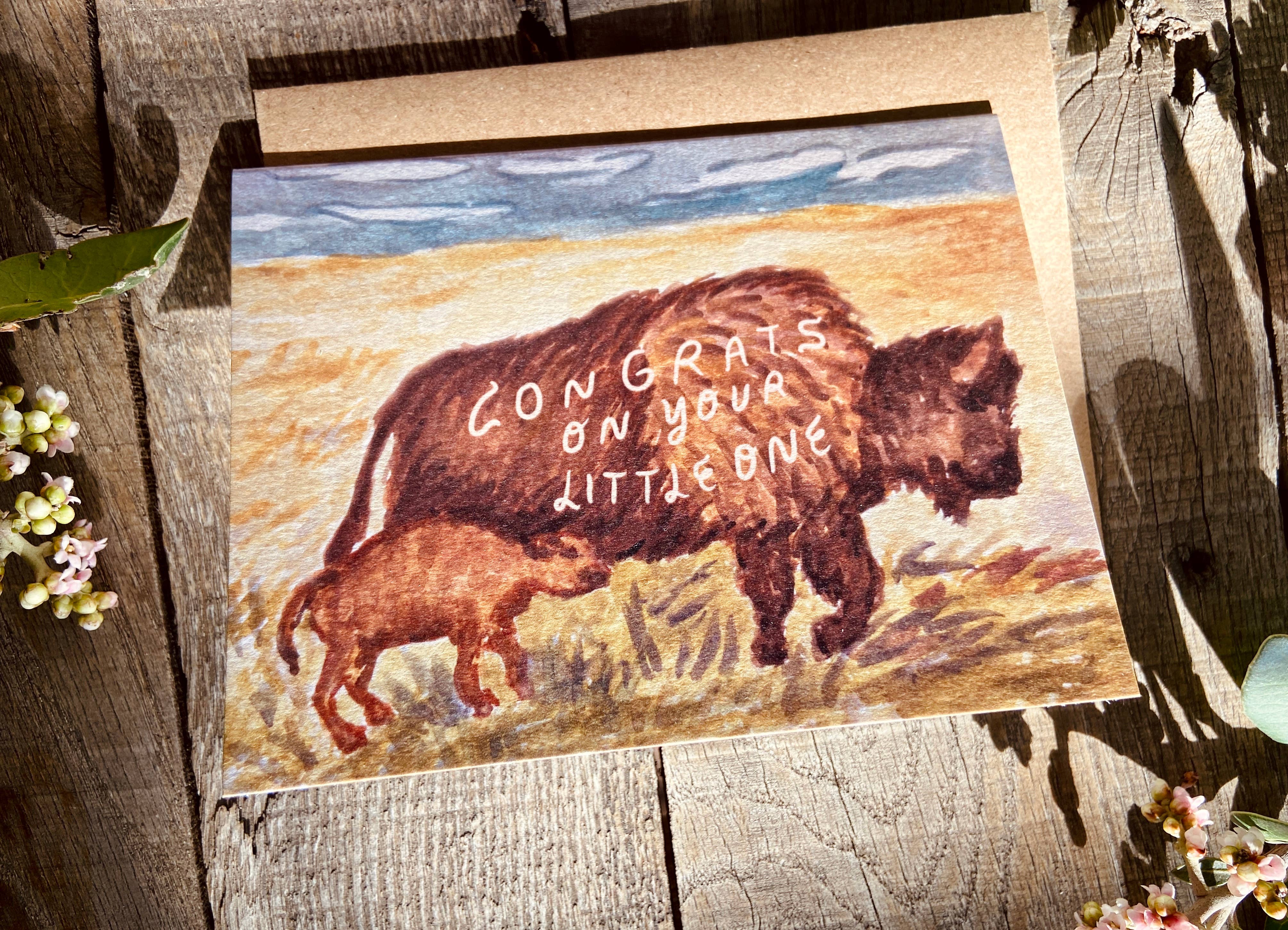 Little Salt Wagon – Großhandel Babykarte – Glückwunschkarte „Congrats On Your Little One Baby Bison Buffalo“3