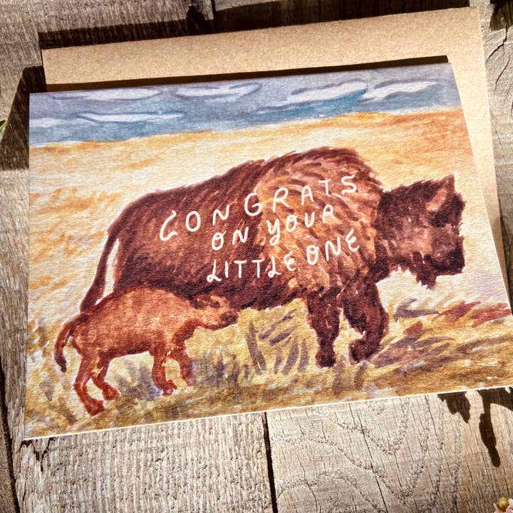 Little Salt Wagon – Großhandel Babykarte – Glückwunschkarte „Congrats On Your Little One Baby Bison Buffalo“3