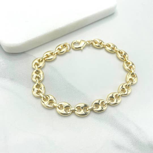 Luxus Accessories – wholesale Kedjehalsband – 18k guld fylld 8mm Puffy Mariner länk kedja halsband eller armband