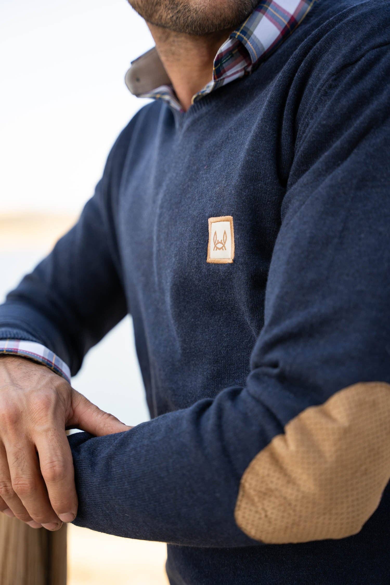 Custi Mikelo: Men's Clothing & Christmas Gifts - Vente Pull en maille – homme - Pull Marino Codera bleu marine avec protège-coudes1