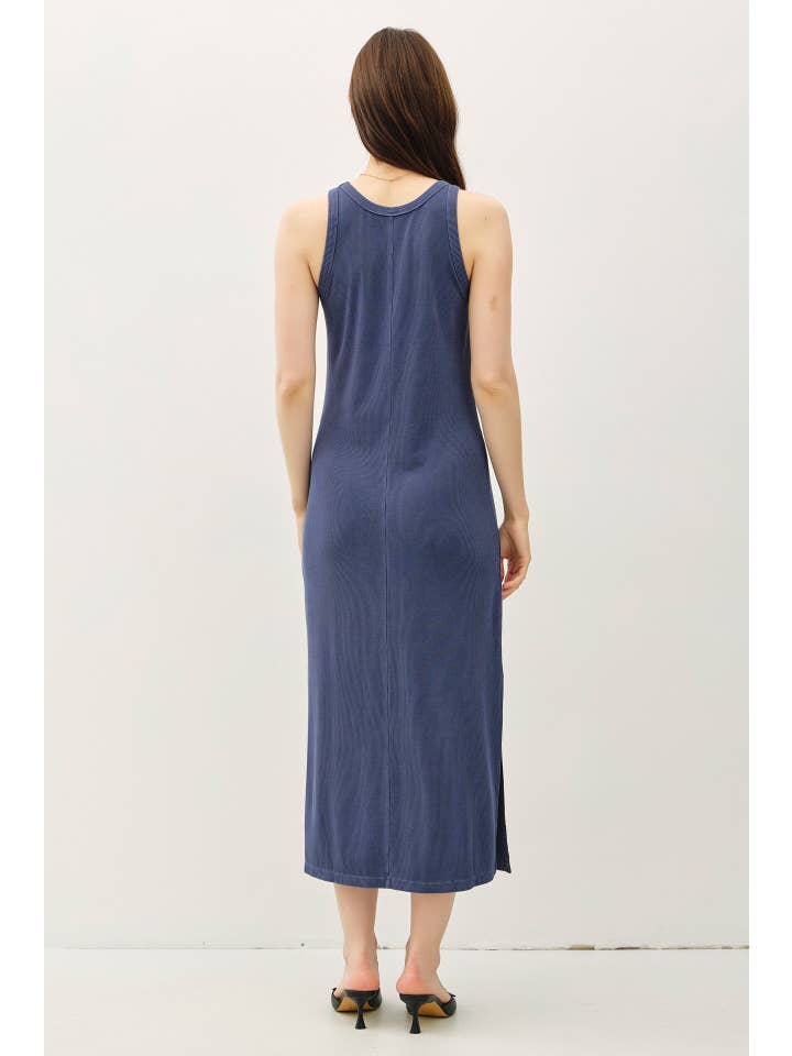 Be Cool - Wholesale Dress - Women's - RIBBED KNIT SIDE SLIT SLEEVELESS TANK MIDI DRESS