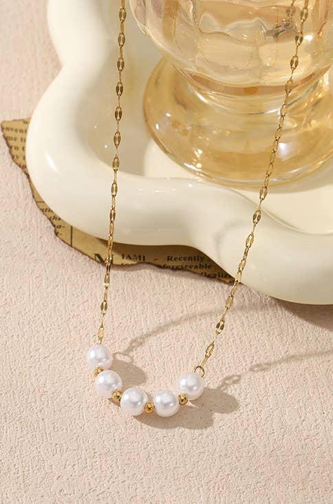 Gold TITANIUM  STEEL NON-TARNISH CLASSIC PEARL NECKLACE | 40NK332 for wholesale on Faire1