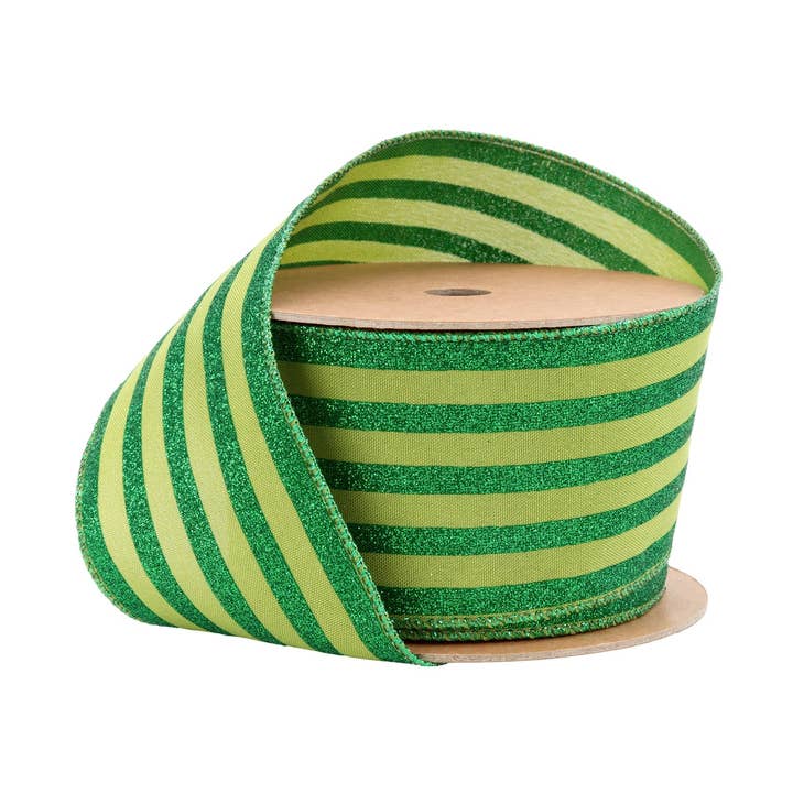 Wired Ribbon Green Glittered Pinstripes 10 Yard Roll for wholesale by LA Ribbons Wholesale