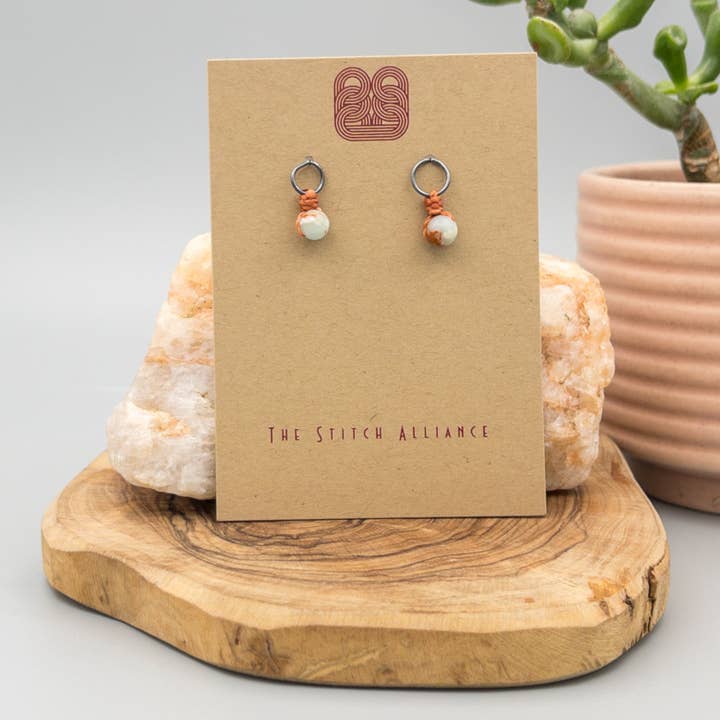 Circle Earrings Aqua Terra Jasper Oxidized Sterling Silver for wholesale by The Stitch Alliance