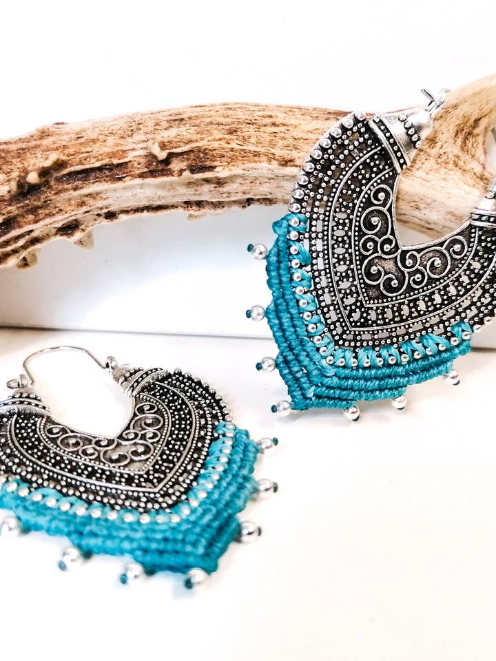 Earrings - ORIENT - Silver - Turquoise for wholesale by De fil en vadrouille