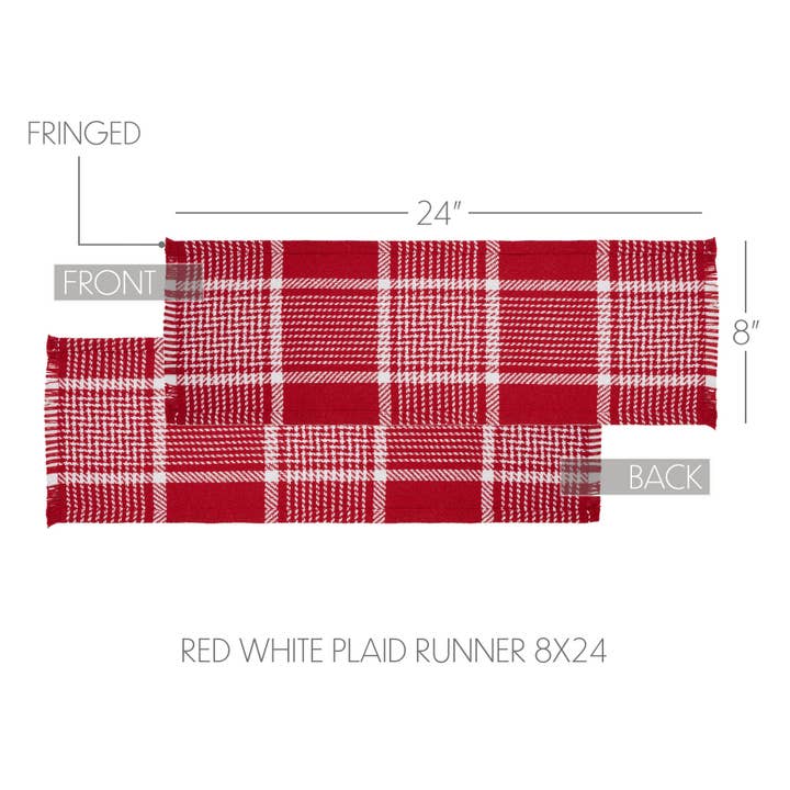 VHC Brands - Wholesale Table Runner - Eston Red White Plaid Runner Fringed 8x24
