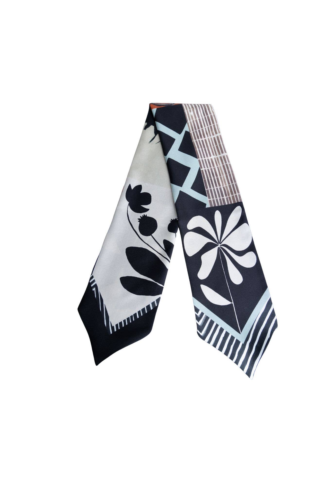 Pashmisy - Wholesale Scarf - Women's - Rust Bloom Skinny Silk Scarf In Black And Cream (11 x 85 cm)1