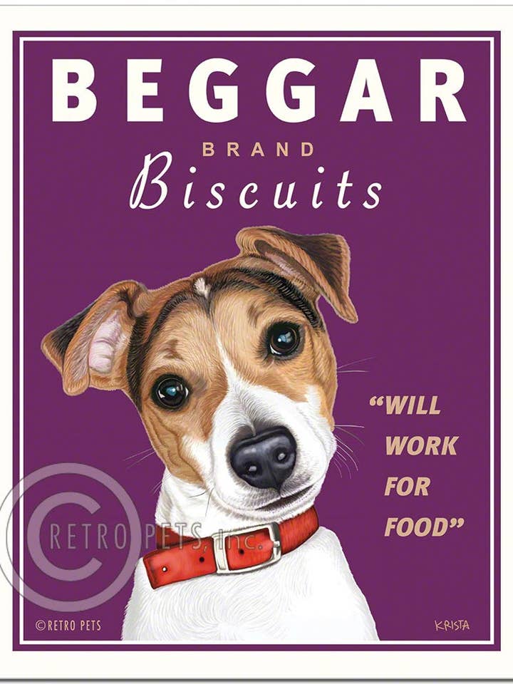 T-114 8x10 Print, Jack Russell Terrier "Beggar Biscuits" for wholesale by Retro Pets