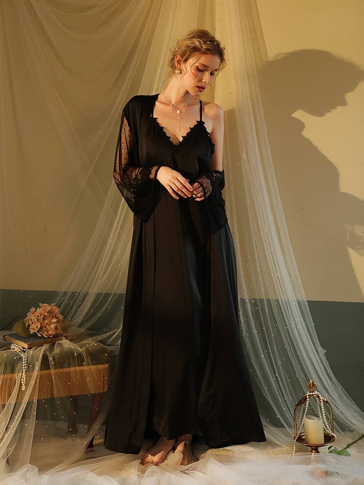 Sweetkama - Wholesale Robe - Women's - Lace Night Gown, Silk Robes,Bridal Party Robes,with babydoll22