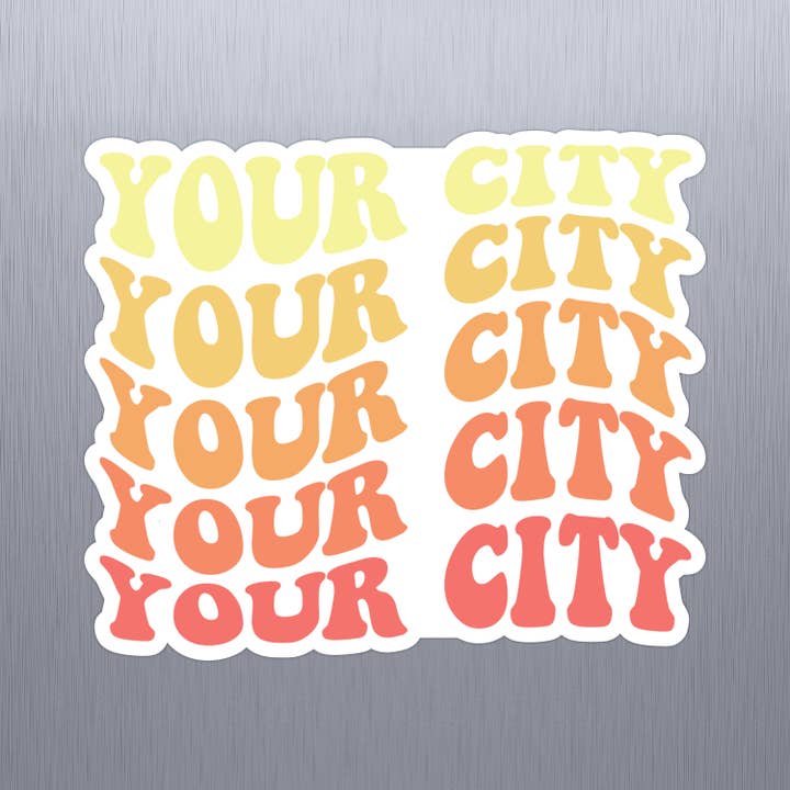 Custom City Sunrise Retro Name Magnet for wholesale by The State Stickers