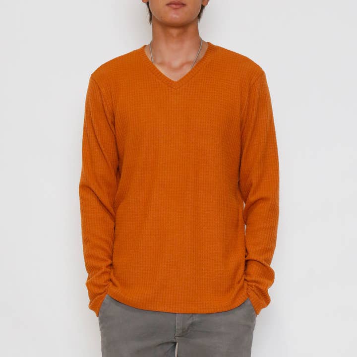 BØRSTET VAFFEL V-HALS LANGÆRMET HERRE for engroshandel hos Coin 1804