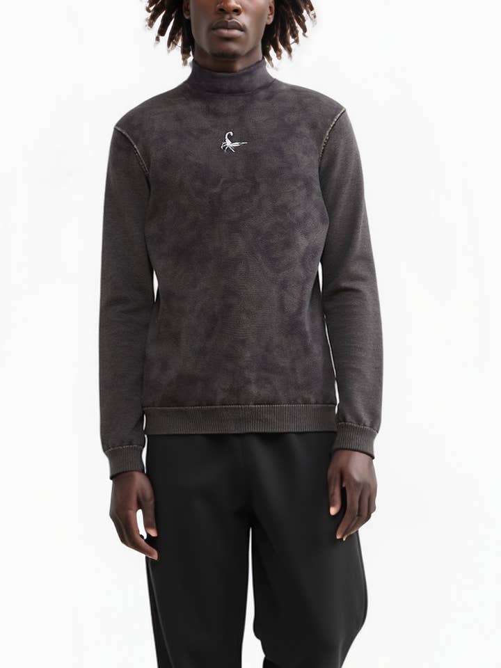Robin K - Wholesale Knit Sweater - Men's - Men's Scorpion Turtle Neck Sweater in Black