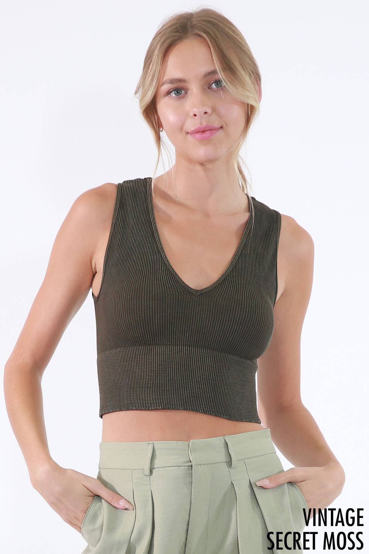 NIKIBIKI - Wholesale Knit Top - Women's - NS8192 - Vintage Plunge V-Neck Seamless Crop Top36