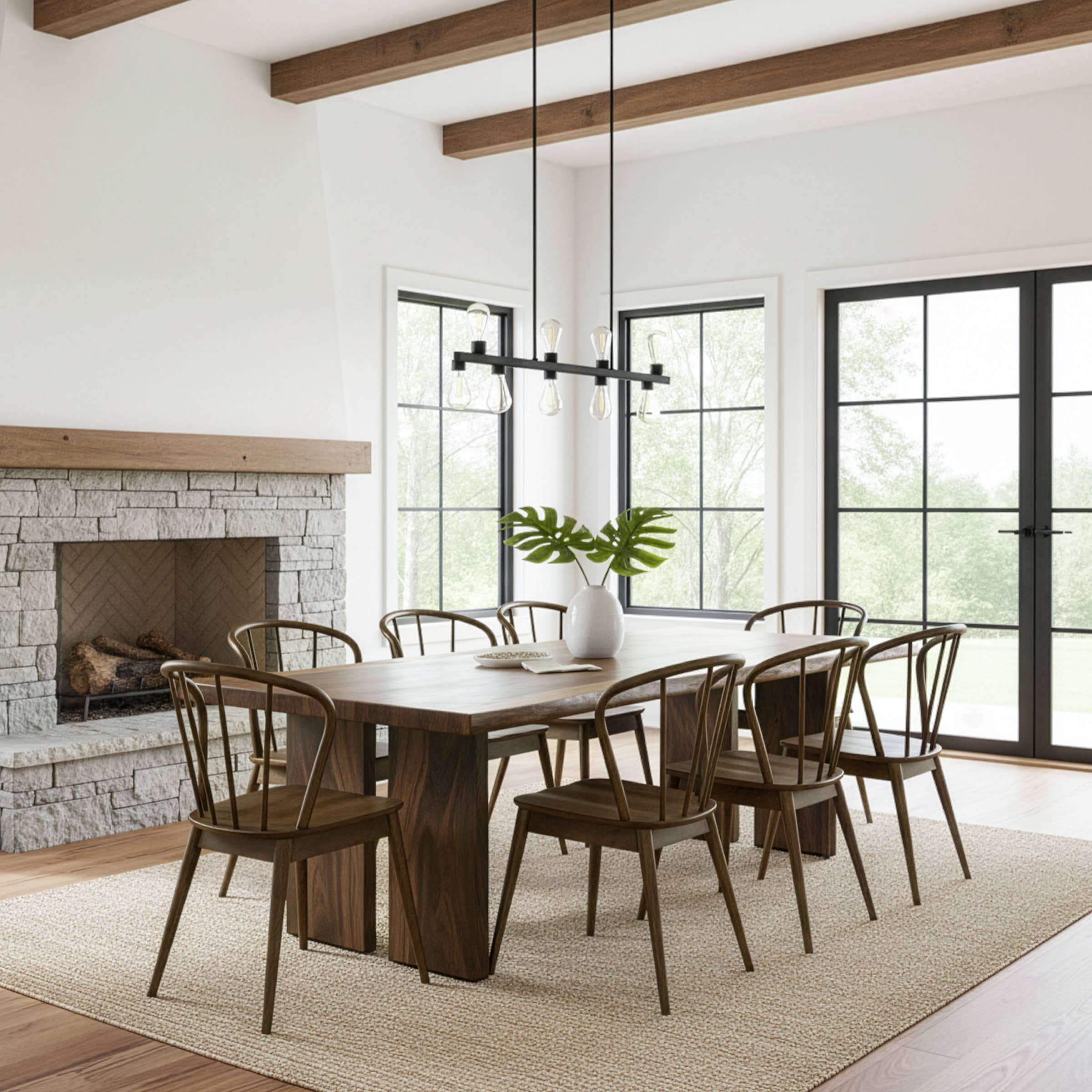 Glamour Home - Vente Chaises - Ensemble de 2 chaises de salle à manger Windsor en bois d'hévéa noyer azur9