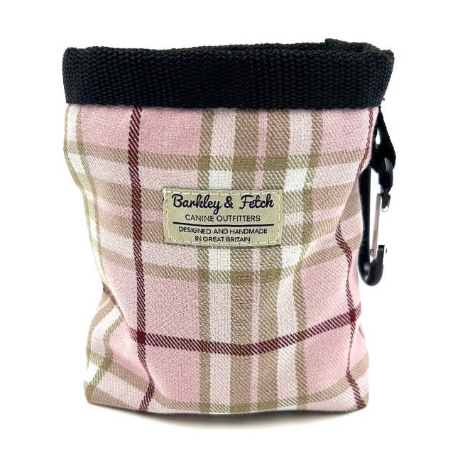 Barkley and Fetch – wholesale Pet treat bag – Dog – Pale Pink Tartan Treat Bag0