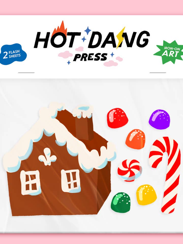 DIY Gingerbread House Iron On for wholesale by Hot Dang Press