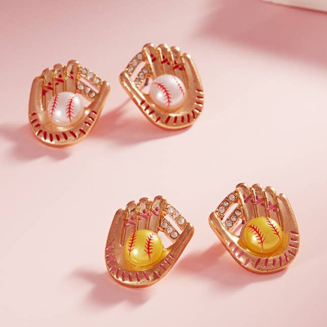 Sports Ball Shaped Pearl With Gloves Post Earrings for wholesale by Designature New York