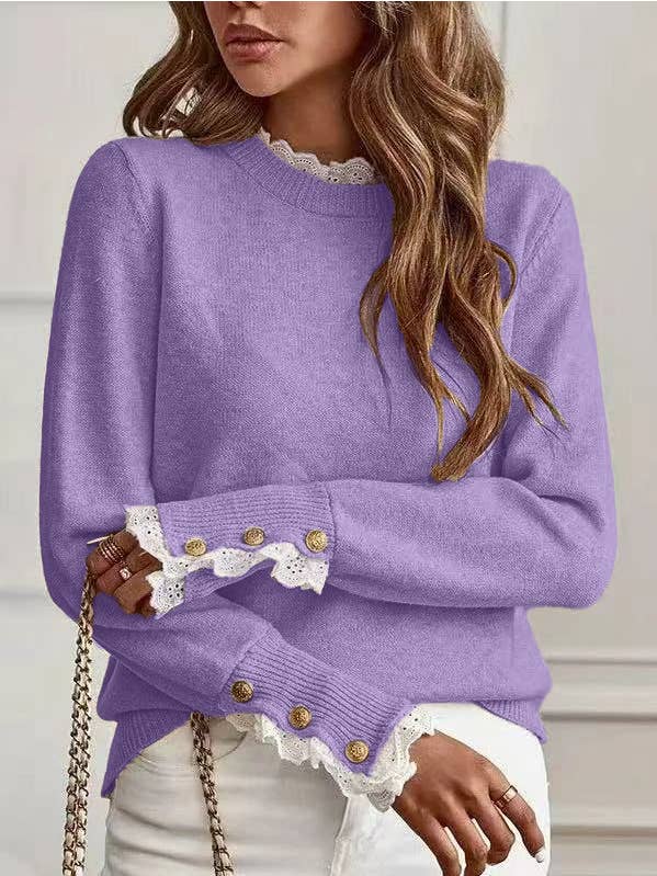 Miss Sparkling - Wholesale Knit Sweater - Women's - Lace Trim Knit Sweater2