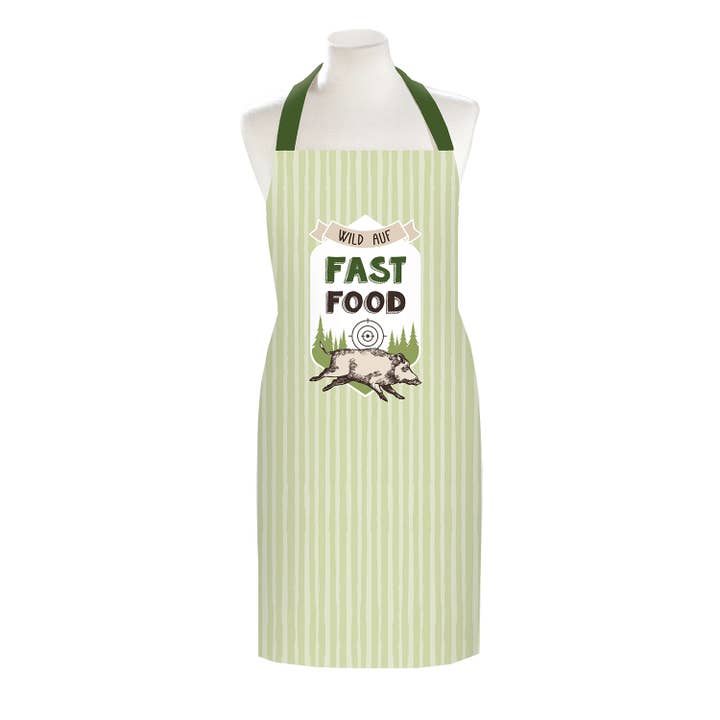 Apron Wild about Fast Food green H. 85 cm, pack of 3 for wholesale by Gilde Handwerk Macrander GmbH & Co. KG