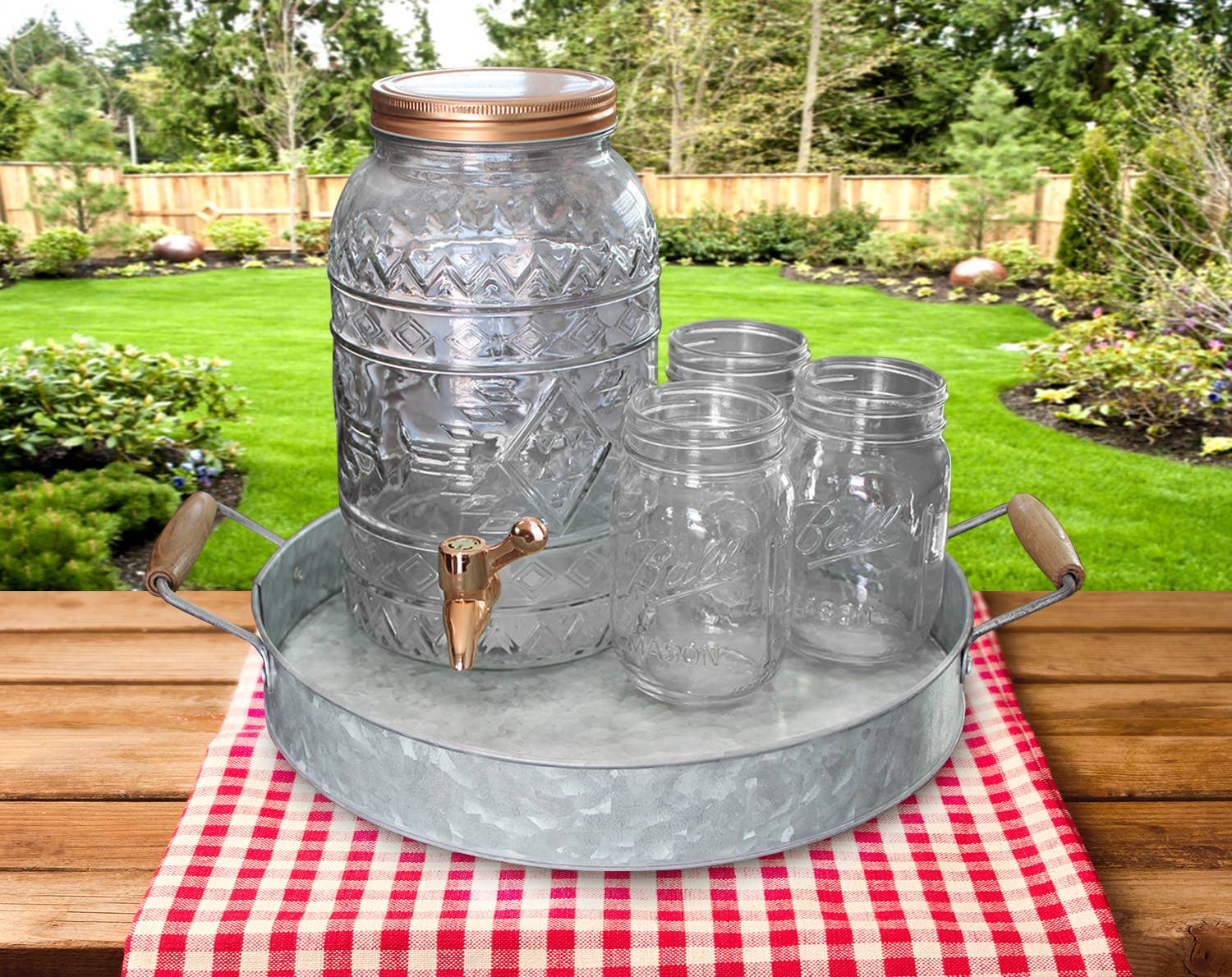 DAHO - Wholesale Decorative Tray - 12.6'' Galvanized Round Tray with Wooden Handle5