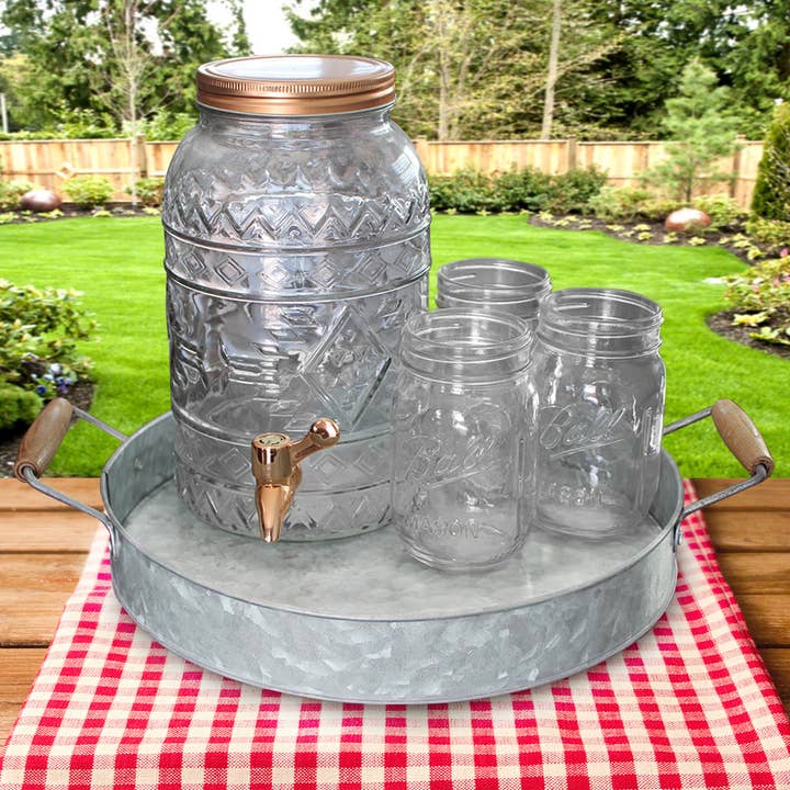 DAHO - Wholesale Decorative Tray - 12.6'' Galvanized Round Tray with Wooden Handle5