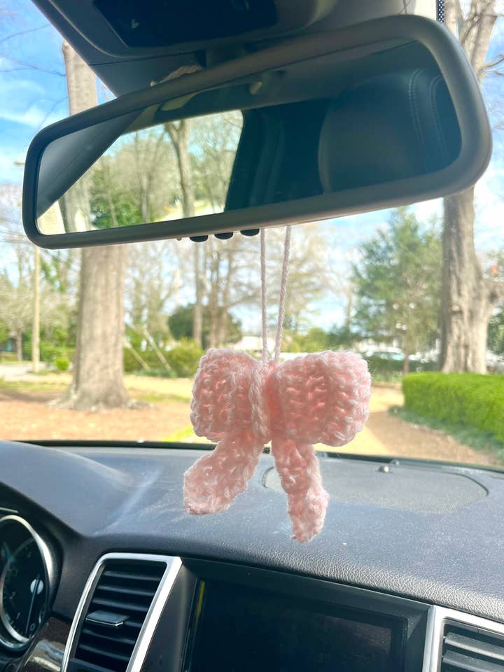crochet bow car charm for wholesale by Works of Rylee