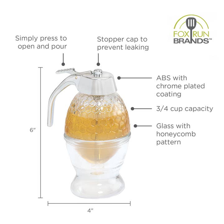 Fox Run Brands - Wholesale Food Storage Container - Fox Run Glass Honey, Syrup Dispenser, 6-Ounce