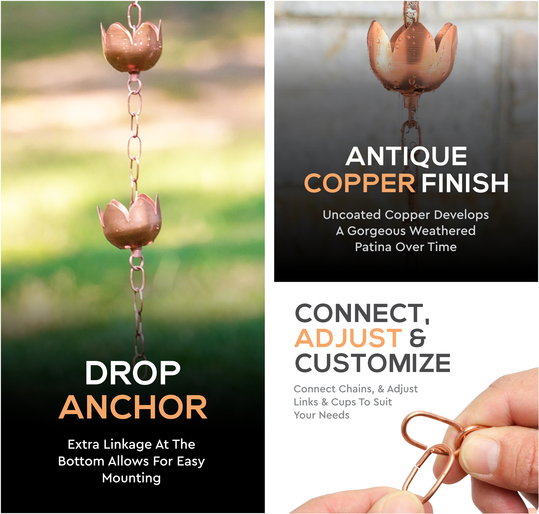 Marrgon – wholesale Outdoor ornament/decor – Marrgon Copper Rain Chain with Tulip Style Cups for Gutter7