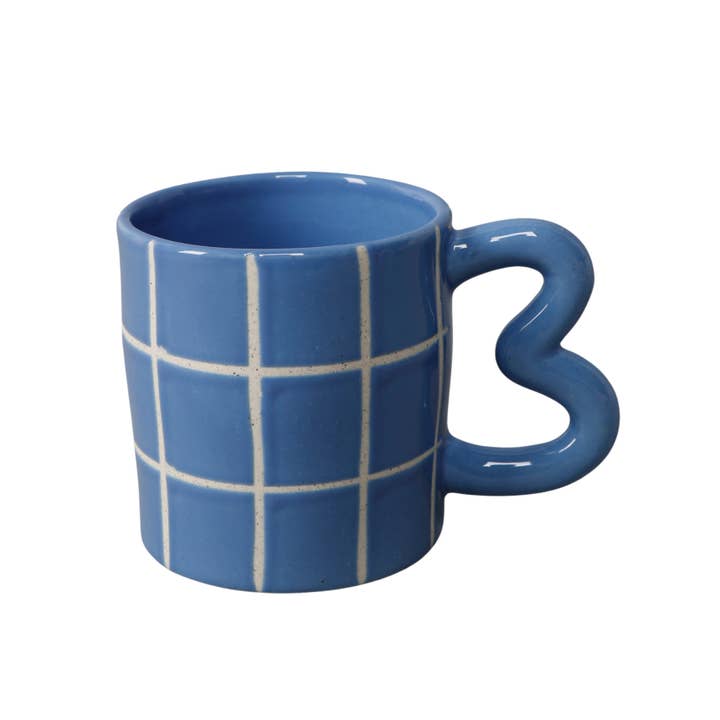 Flora Bunda Inc - Venta al por mayor Taza - Taza de cerámica a cuadros con azulejos azules de 18 oz