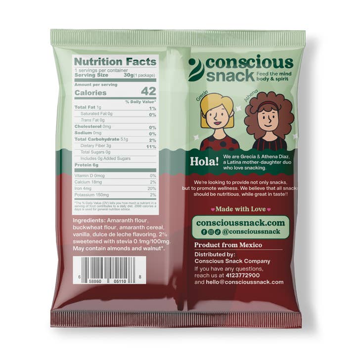 Conscious Snack - Wholesale Cookie - Conscious Snack Amaranth Wafers Obleas Dulce de Leche 1.05oz2