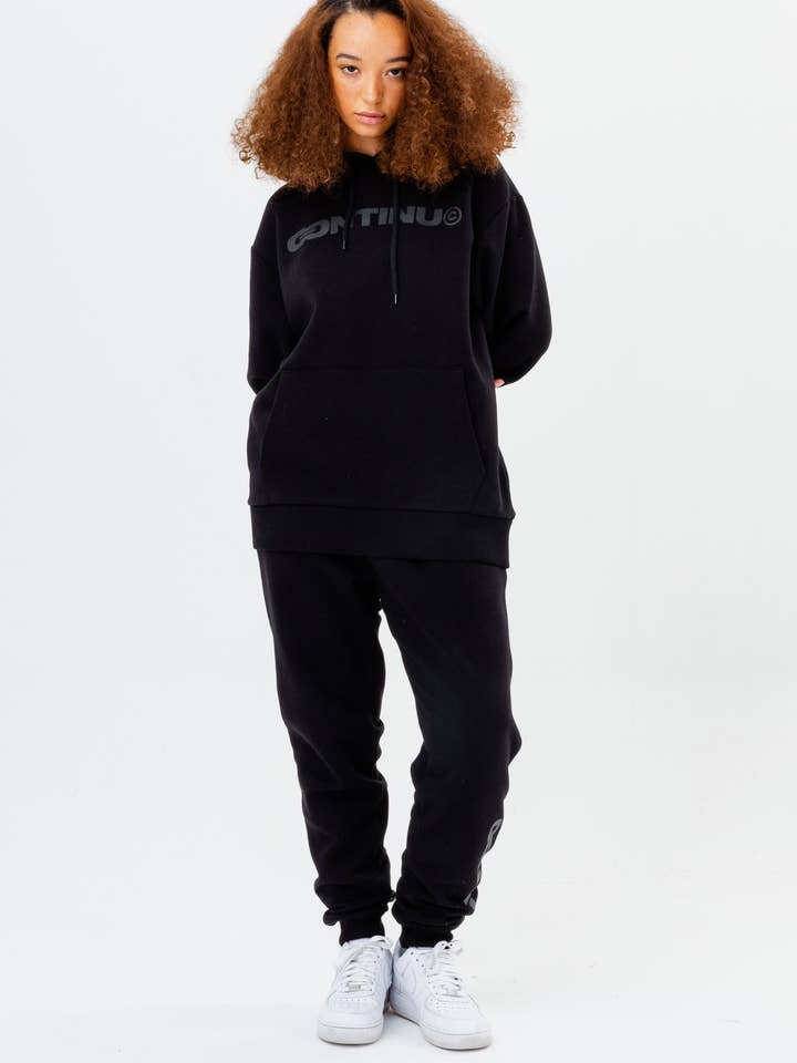 CONTINU8 BLACK OVERSIZED PULLOVER HOODIE for wholesale by Continu8