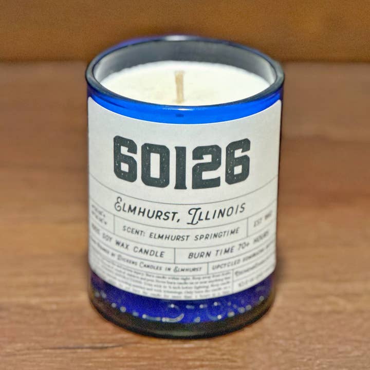 Dickens Candles - Wholesale Jar/filled candle - CUSTOM Zip Code Candle - Upcycled Large Cobalt Blue Bottle0