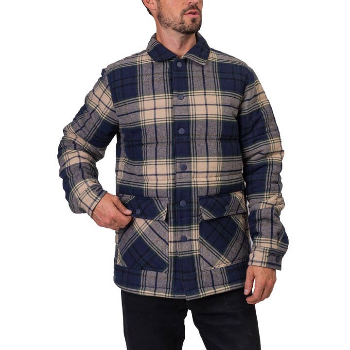 MEN’S QUILTED PLAID JACKET WITH 2 FLAP POCKETS for wholesale by Silver Jeans