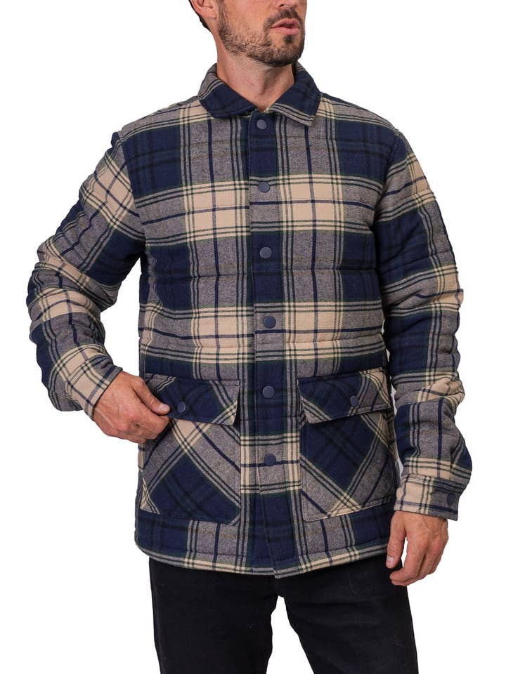 Chaqueta acolchada de franela a cuadros para hombre con 2 bolsillos de solapa para venta al por mayor de Silver Jeans