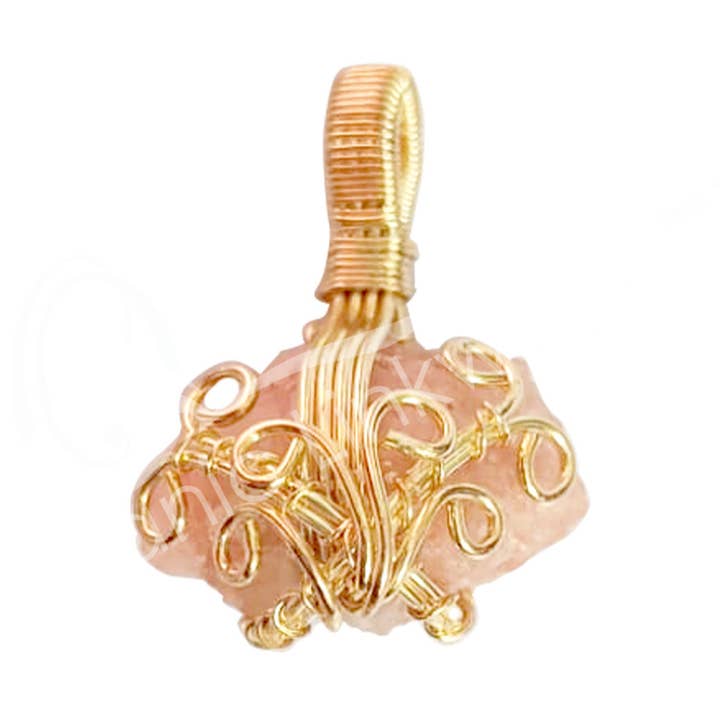 Oceanic Linkways Inc - Wholesale Spiritual Stone/Crystal - (PC)PENDANT - WIRE WRAP ROUGH SUNSTONE 1.25-1.5"0
