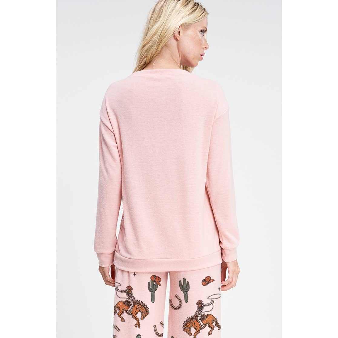 Phil Love - Wholesale Lounge Set - Women's - Cowgirl cactus print soft brushed loungewear set 11