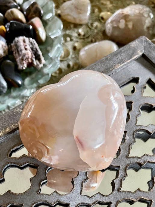 Large Puffy Agate Heart, Cherry Blossom Agate, Crystal Magic for wholesale by Bodhi Leaf Market